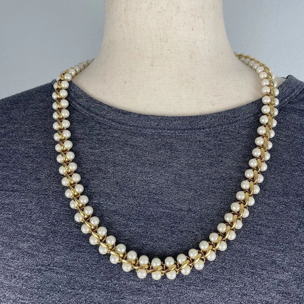 Vintage Napier Gold Tone Faux Pearl Necklace